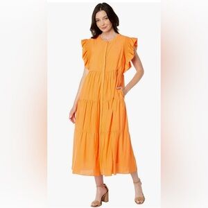 English Factory Orange Tiered Maxi with Ruffle Cap Sleeves